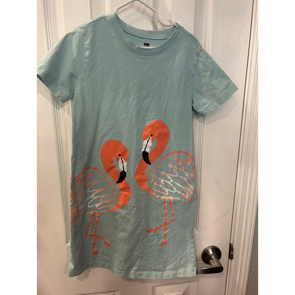 Tea Collection T-Shirt Dress Blue Flamingo Graphic Cotton Short Sleeve bin B